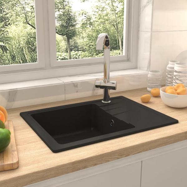 ARDEBO.de - Küchenspüle mit Überlauf Oval Schwarz Granit