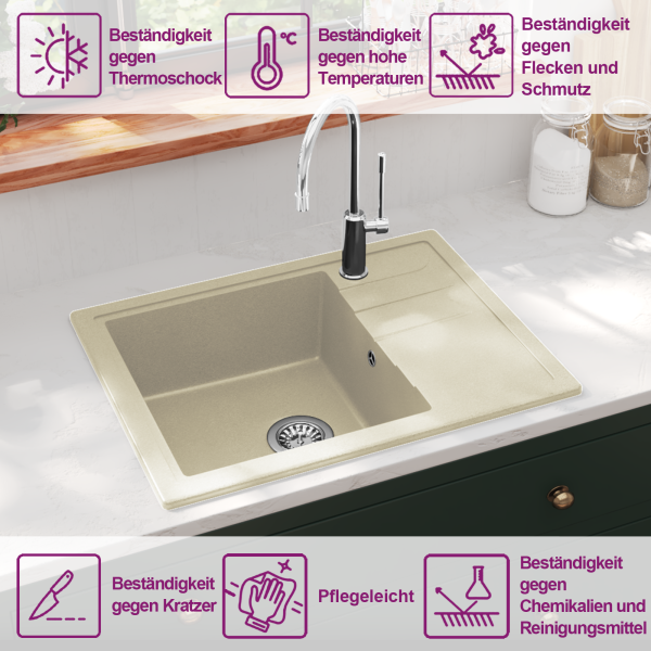 Küchenspüle mit Überlauf Oval Beige Granit