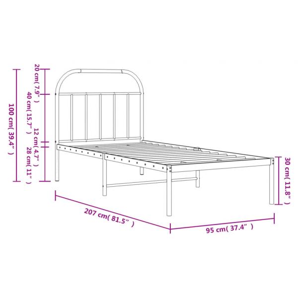 Bettgestell mit Kopfteil Metall Schwarz 90x200 cm