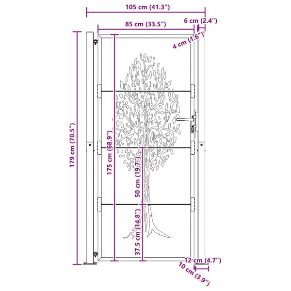 Gartentor 105x180 cm Cortenstahl Baum-Design