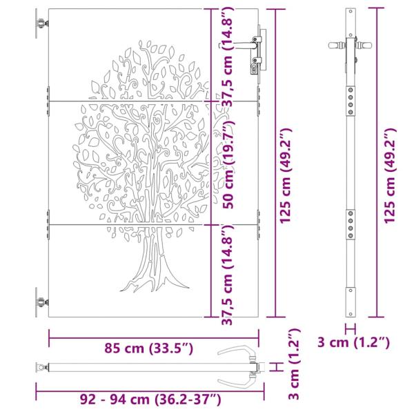 Gartentor 85x125 cm Cortenstahl Baum-Design