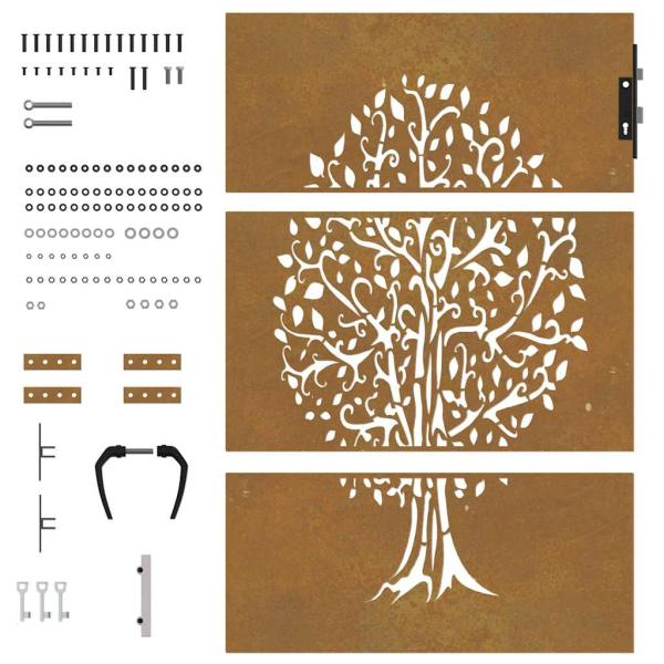 Gartentor 85x125 cm Cortenstahl Baum-Design