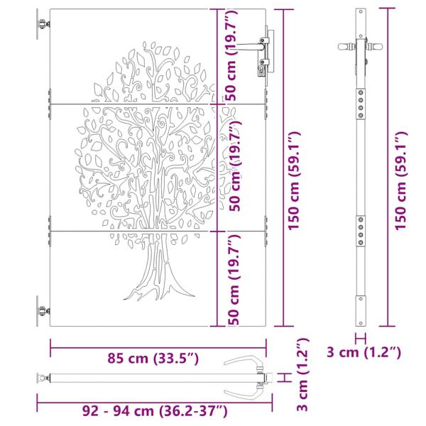 Gartentor 85x150 cm Cortenstahl Baum-Design