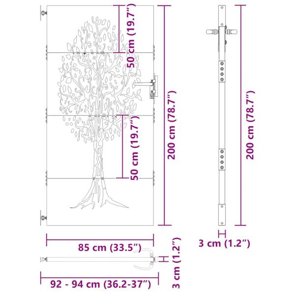 Gartentor 85x200 cm Cortenstahl Baum-Design