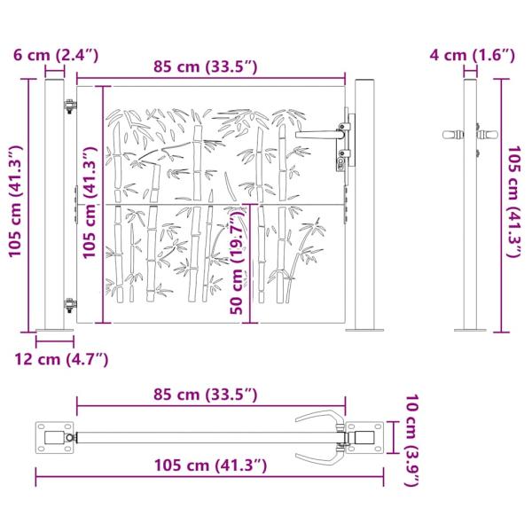Gartentor 105x105 cm Cortenstahl Bambus-Design