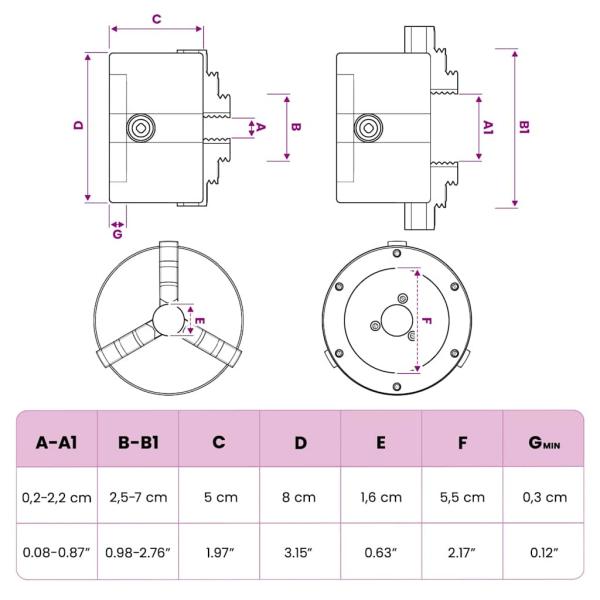 3-Backen-Drehfutter Selbstzentrierend 80 mm Stahl 