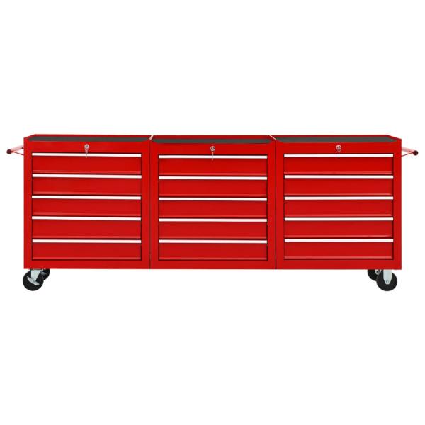 Werkzeugwagen mit 15 Schubladen Stahl Rot