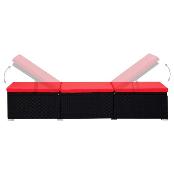 Sonnenliege mit Auflage und Teetisch Poly Rattan Rot