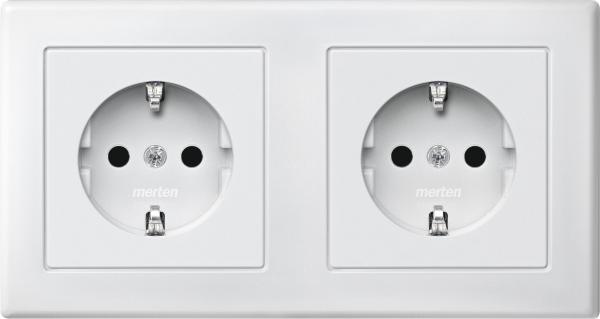 ARDEBO.de Merten SCHUKO-Doppel-Steckdose, M-SMART, Berührungsschutz, Steckklemmen, polarweiß (MEG2328-1519)