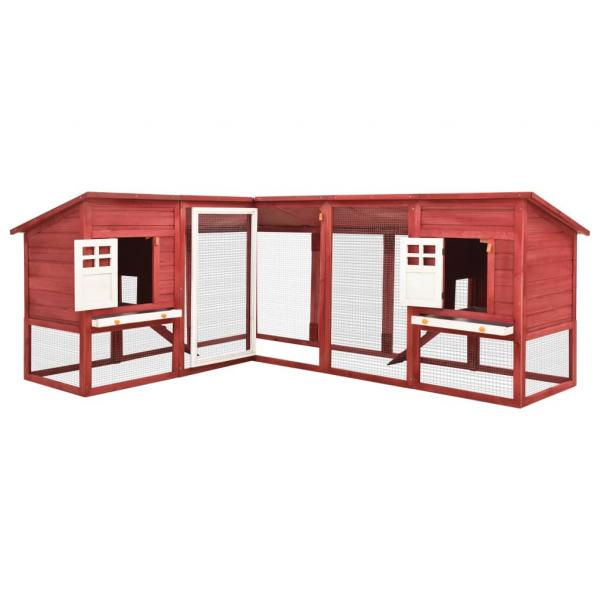 Kaninchenstall mit Freilauf Rot und Weiß Tanne Massivholz  
