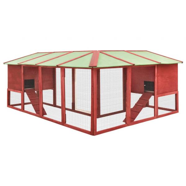 Kaninchenstall mit Freilauf Rot und Weiß Tanne Massivholz  