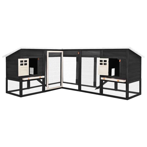 Kaninchenstall mit Freilauf Grau und Weiß Tanne Massivholz  