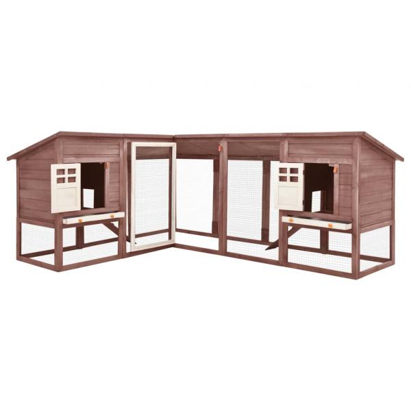 Kaninchenstall mit Freilauf Mocca und Weiß Tanne Massivholz  