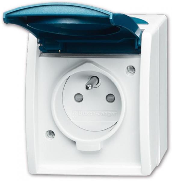 ARDEBO.de Busch-Jaeger 20 MW-53-500 Steckdose mit Erdungsstift, grau/blaugrün, ocean® (IP 44) (2CKA002017A0762)