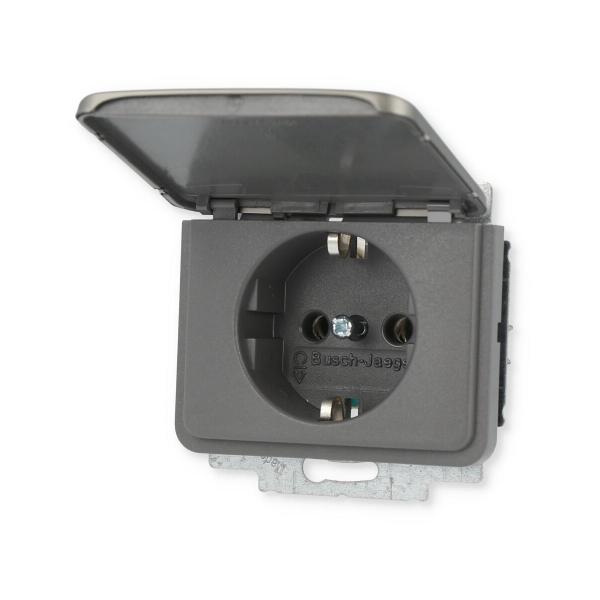 Busch-Jaeger 20 EUK-20 SCHUKO® Steckdosen-Einsatz mit Klappdeckel, Busch alpha, Platin