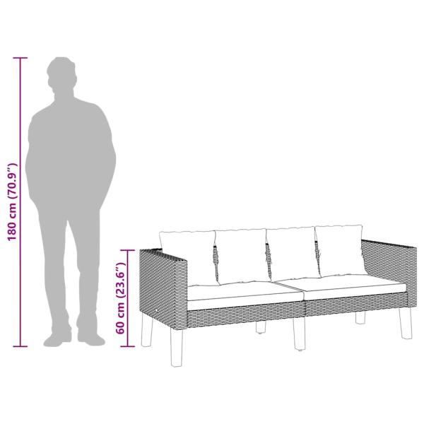 2-Sitzer-Gartensofa mit Auflagen Poly Rattan Schwarz