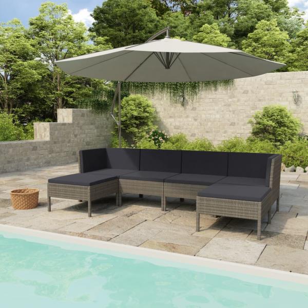 ARDEBO.de - 6-tlg. Garten-Lounge-Set mit Auflagen Poly Rattan Grau