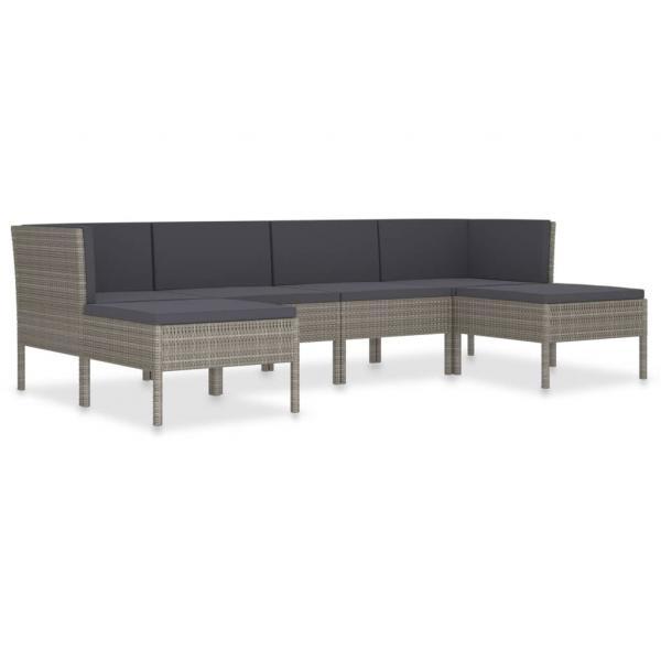 6-tlg. Garten-Lounge-Set mit Auflagen Poly Rattan Grau