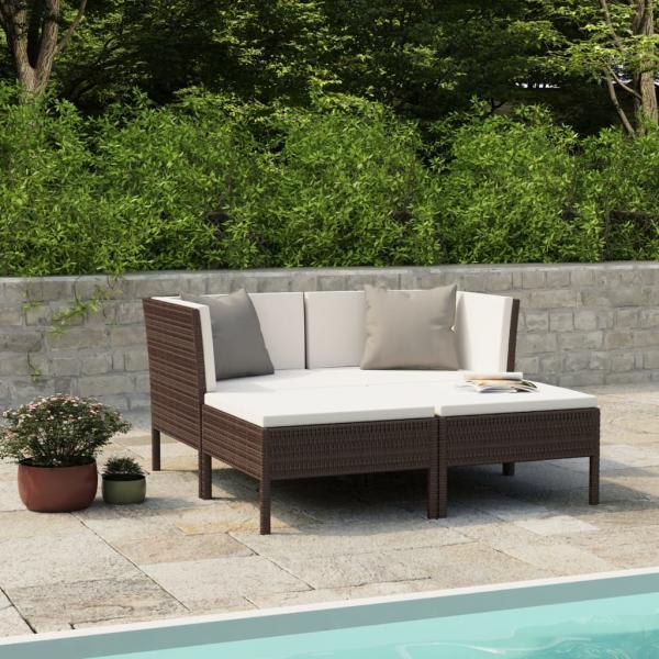 ARDEBO.de - 4-tlg. Garten-Lounge-Set mit Auflagen Poly Rattan Braun