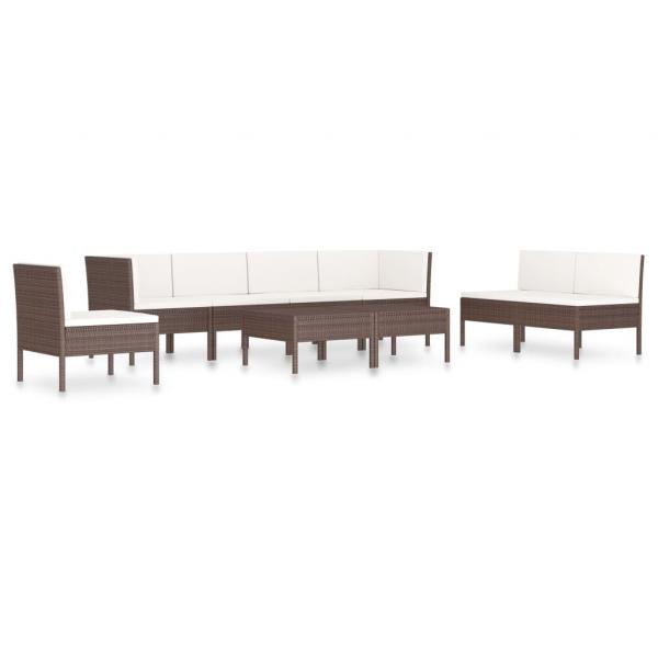 9-tlg. Garten-Lounge-Set mit Auflagen Poly Rattan Braun