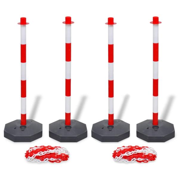 Set von 4 Absperrpfosten und 2 Kunststoff-Ketten von je 10 m 
