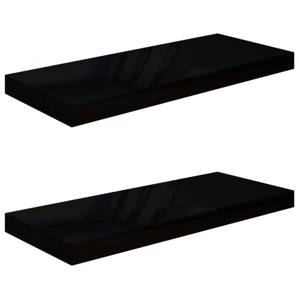 Schweberegale 2 Stk. Hochglanz-Schwarz 60x23,5x3,8 cm MDF