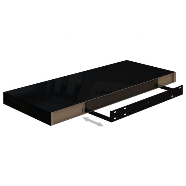 Schweberegale 2 Stk. Hochglanz-Schwarz 60x23,5x3,8 cm MDF