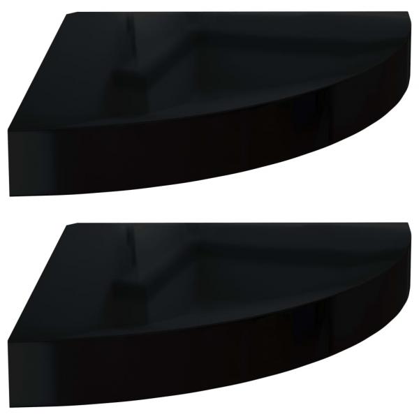 Eck-Schweberegale 2 Stk. Hochglanz-Schwarz 25x25x3,8 cm MDF