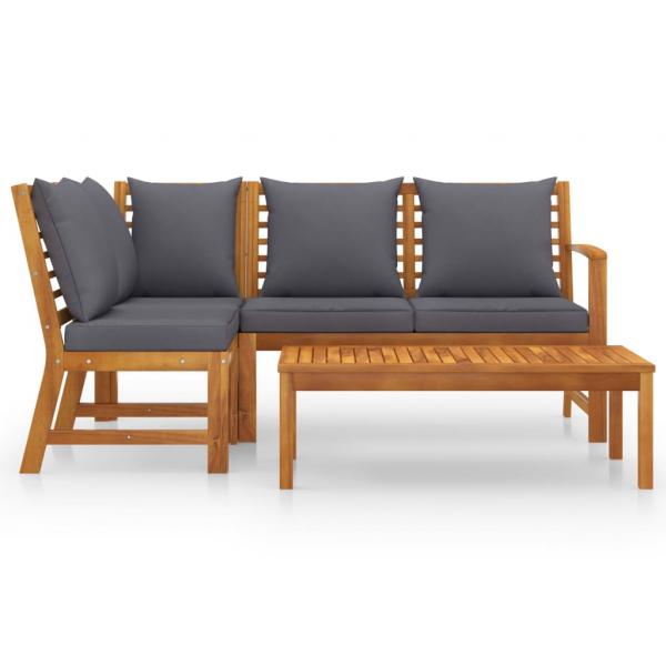 4-tlg. Garten-Lounge-Set mit Auflagen Massivholz Akazie