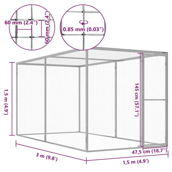Katzenkäfig 3x1,5x1,5 m Verzinkter Stahl