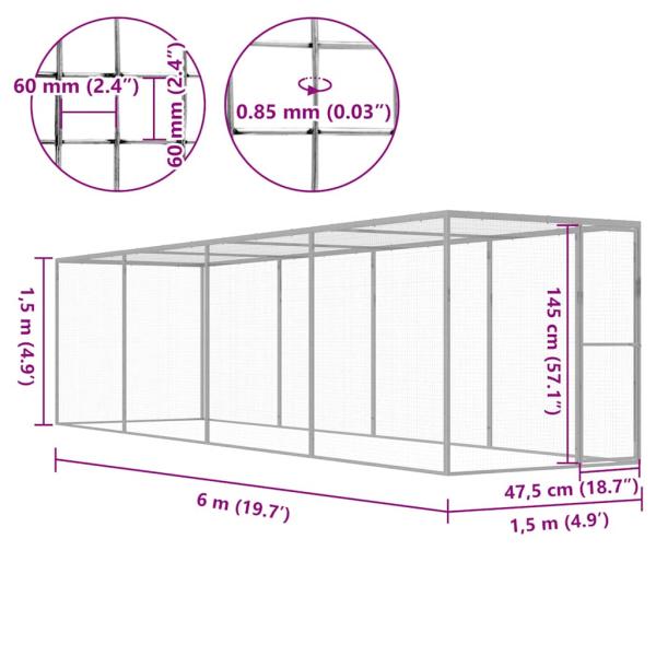 Katzenkäfig 6x1,5x1,5 m Verzinkter Stahl