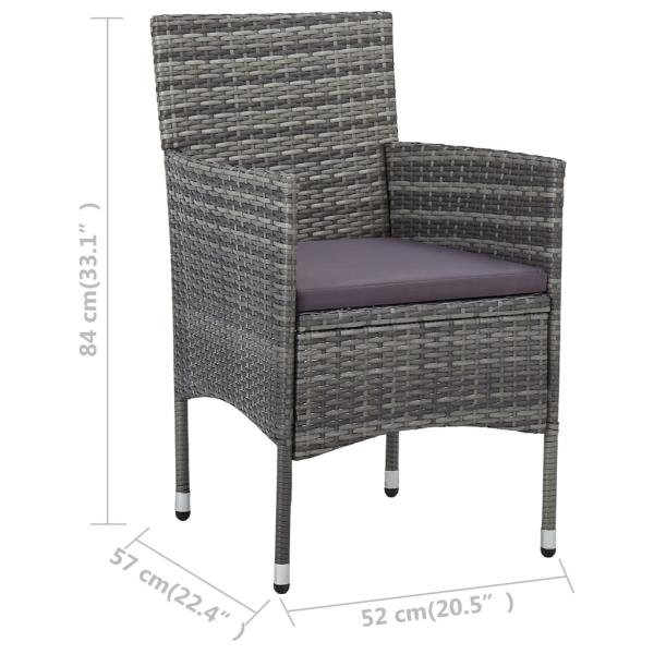 3-tlg. Garten-Essgruppe Grau Poly Rattan und Glas