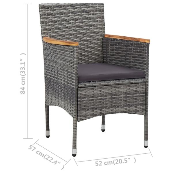 3-tlg. Garten-Essgruppe Grau Poly Rattan und Akazienholz