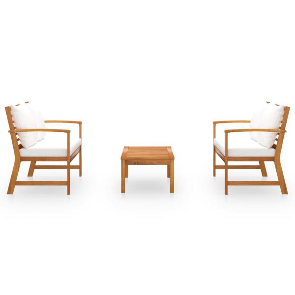3-tlg. Garten-Lounge-Set mit Auflagen Massivholz Akazie