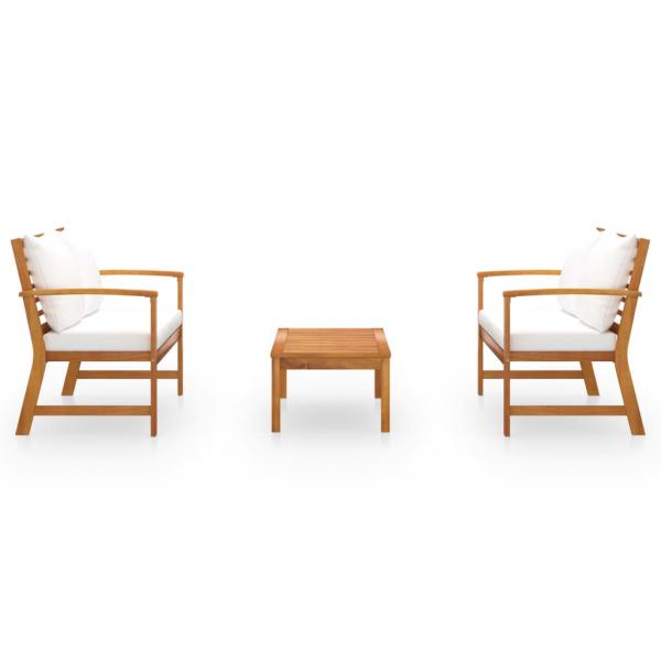 3-tlg. Garten-Lounge-Set mit Auflagen Massivholz Akazie