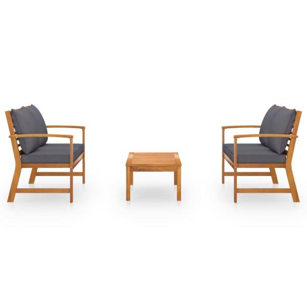 3-tlg. Garten-Lounge-Set mit Auflagen Massivholz Akazie