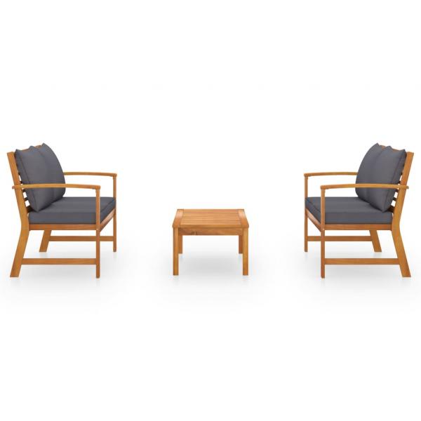 3-tlg. Garten-Lounge-Set mit Auflagen Massivholz Akazie