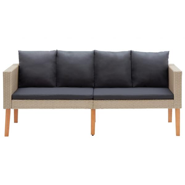 4-tlg. Garten-Lounge-Set mit Auflagen Poly Rattan Beige
