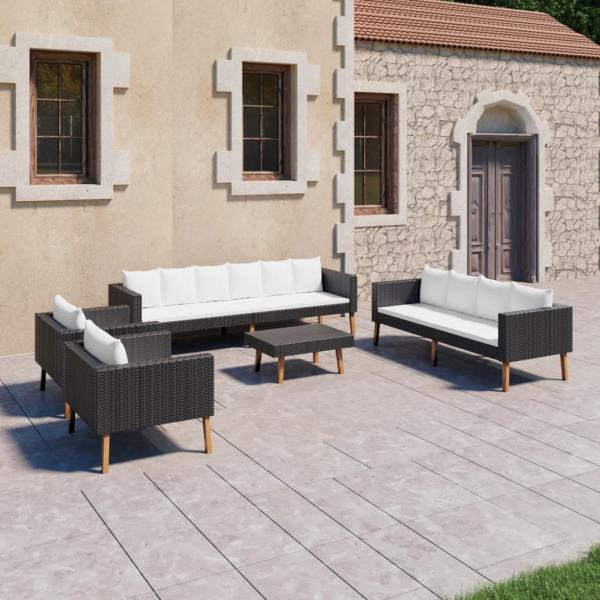 5-tlg. Garten-Lounge-Set mit Auflagen Poly Rattan Schwarz
