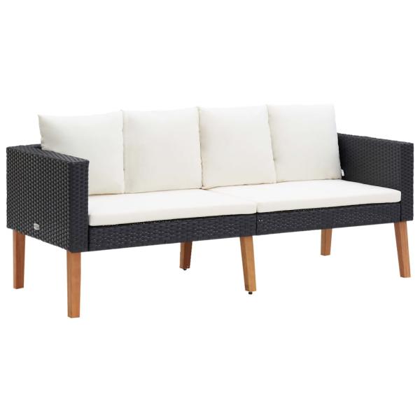 5-tlg. Garten-Lounge-Set mit Auflagen Poly Rattan Schwarz