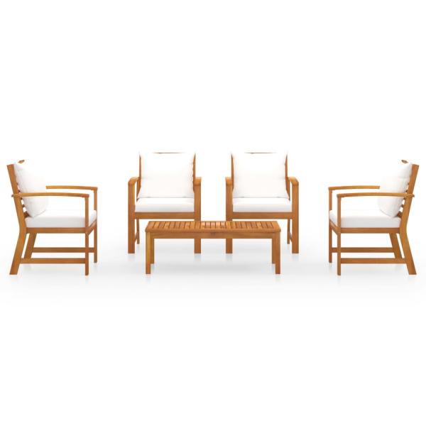 5-tlg. Garten-Lounge-Set mit Auflagen Massivholz Akazie