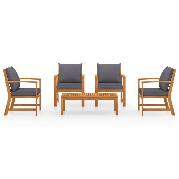 5-tlg. Garten-Lounge-Set mit Auflagen Massivholz Akazie