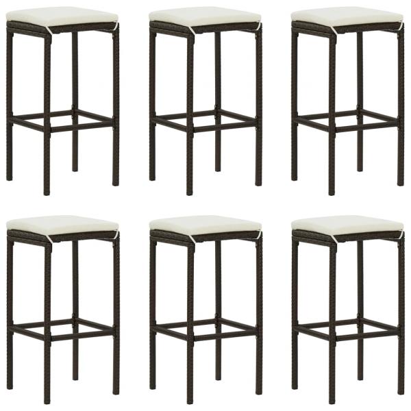 ARDEBO.de - Barhocker mit Kissen 6 Stk. Braun Poly Rattan