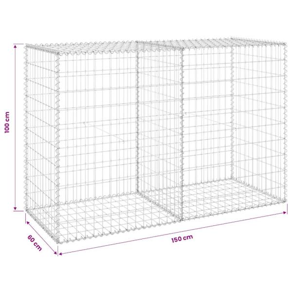 Gabionenwand mit Abdeckung Verzinkter Stahl 150x60x100 cm
