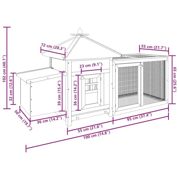 Hühnerstall mit Legenest Grau 190x72x102 cm Tanne Massivholz
