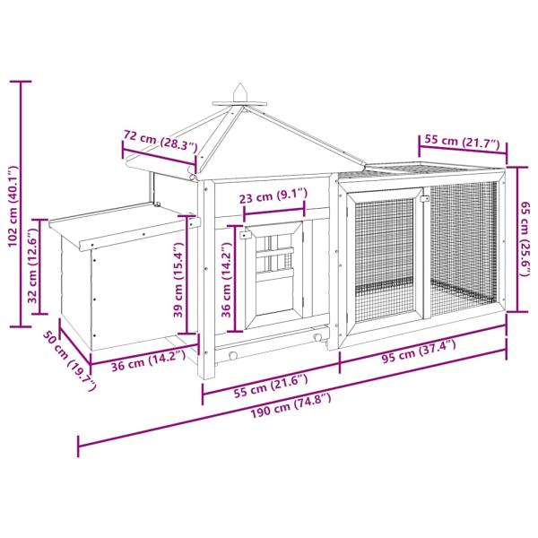 Hühnerstall mit Legenest Mokka 190x72x102 cm Tanne Massivholz 