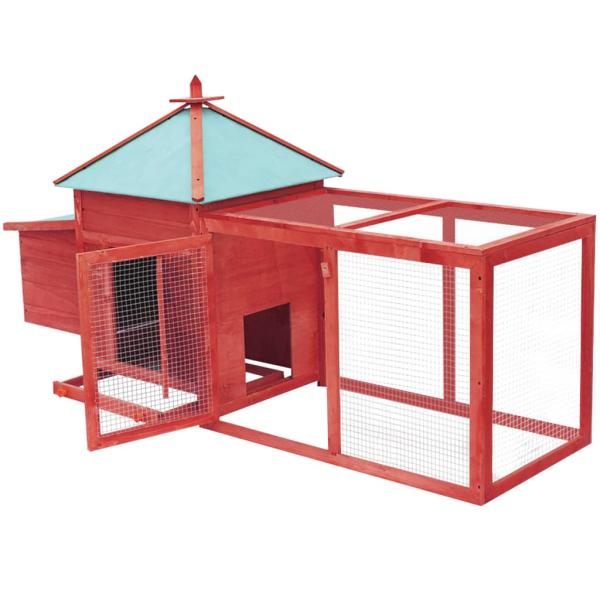 Hühnerstall mit Hühnernest Rot 190x72x102 cm Tanne Massivholz