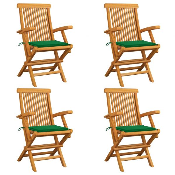 ARDEBO.de - Gartenstühle mit Grünen Kissen 4 Stk. Massivholz Teak