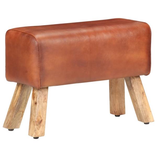 ARDEBO.de - Sitzbank Turnbock-Design 58cm Braun Echtleder Mango Massivholz