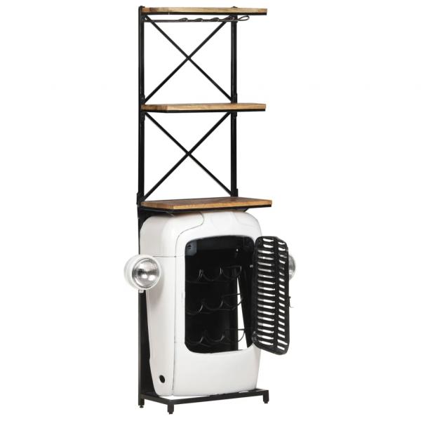 Traktor-Weinschrank Weiß 49x31x172 cm Raues Mangoholz